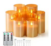 Forever Speed 6 Pezzi Vetro Dorato Candele LED Ricaricabili con Timer, Dimmerabile Candele Senza Fiamma con Cavo USB Flameless Candele per Decorazione per Feste, Campeggio, Matrimonio, Regali