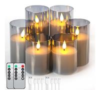 Forever Speed 6 Pezzi Vetro Grigio Candele LED Ricaricabili con Timer, Dimmerabile Candele Senza Fiamma con Cavo USB Flameless Candele per Decorazione per Feste, Campeggio, Matrimonio, Regali