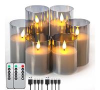 Forever Speed 6 Pezzi Vetro Grigio Candele LED Ricaricabili con Timer, Dimmerabile Candele Senza Fiamma con Cavo USB Flameless Candele per Decorazione per Feste, Campeggio, Matrimonio, Regali