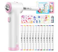 Forever Speed Aerografo, set di 12 pennarelli per tessuti con doppia punta, 3 stencil e 2 testine di spruzzo, colori brillanti e ricchi, colore tessile da spruzzare, rosa