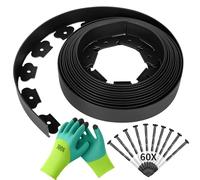 Forever Speed Bordi da Giardino Flessibile in Plastica 10m x 5cm(LxH) [60 Ancoraggi a Terra + 1 Paio di Guanti] Recinzione Prato Bordo Giardino Bordi Aiuole Nero
