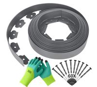 Forever Speed Bordi da Giardino Flessibile in Plastica 10m x 5cm(LxH) [60 Ancoraggi a Terra + 1 Paio di Guanti] Recinzione Prato Bordo Giardino Bordi Aiuole Grigio