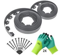 Forever Speed Bordi da Giardino Flessibile in Plastica 20m x 5cm(LxH) [120 Ancoraggi a Terra + 2 Paio di Guanti] Recinzione Prato Bordo Giardino Bordi Aiuole Grigio