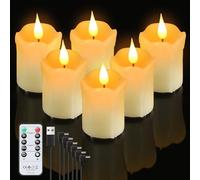 Forever Speed Set di 6 candele a LED ricaricabili, in vera cera, realistiche, senza fiamma, con telecomando, candele LED tremolanti per Natale, matrimoni, campeggio, decorazioni per la casa