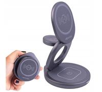 Forever Stazione di ricarica induttiva magnetica 3 in 1, colore grigio, supporto con caricabatterie wireless da 15 W, con rotazione a 360°, caricatore rapido per iPhone