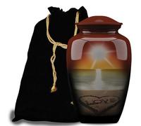 Forever URNS - Urna funeraria per adulti con stampa a tema oceano amore, per ceneri umane di donne e uomini, 320 cu in, extra large, nero, completamente realizzata a mano, con sacchetto di protezione