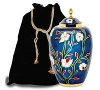 Forever URNS - Urna funeraria per cremazione per ceneri umane di donne e uomini, 200 cu, grande, completamente realizzata a mano, con sacchetto di protezione in velluto (blu navy, grande)