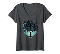 Forever Young: Non Lasciare Che Il Vecchio Uomo in Grafica Vintage Maglietta con Collo a V, Donna, Grigio Scuro, XL