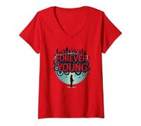 Forever Young: Non Lasciare Che Il Vecchio Uomo in Grafica Vintage Maglietta con Collo a V, Donna, Rosso, M