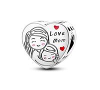 Forever Your Little Family, ciondolo a forma di cuore con scritta "I Love Mom Mum" in argento Sterling 925, compatibile con braccialetti Pandora