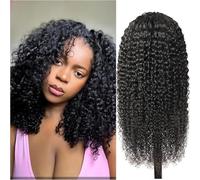 Forevermore Parrucca con parte a V, capelli umani ricci crespi con parte a U, parrucca da donna Jerry riccia senza colla, con clip a V, densità 180%, non lascia fuori, senza cuciture, colore naturale