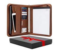Forevermore Portfolios Portfolio Organizer - Raccoglitore ad anelli da 1,5" con blocco note - Custodia con cerniera per documenti, documenti di viaggio, cartella di presentazione - Marrone
