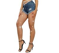 Forevers Calze A Rete Strass Donna Scintillanti A Vita Alta Elastica Night Club Cristallo Collant Festa Calza per le Donne Diamante Bling, Nudo