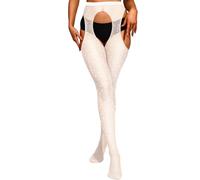 Forevers Calze A Rete Strass Donna Scintillanti A Vita Alta Elastica Night Club Cristallo Collant Festa Calza per le Donne Diamante Calze Bling, Bianco
