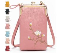 ForeverSavour Women Sling Cross-Body Wallet with Mobile Cell Phone Holder, Passport Cellphone Crossbody Purse Bag (dark pink)