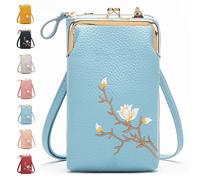 ForeverSavour Women Sling Cross-Body Wallet with Mobile Cell Phone Holder, Passport Cellphone Crossbody Purse Bag (blue)