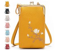 ForeverSavour Women Sling Cross-Body Wallet with Mobile Cell Phone Holder, Passport Cellphone Crossbody Purse Bag (yellow)
