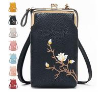ForeverSavour Women Sling Cross-Body Wallet with Mobile Cell Phone Holder, Passport Cellphone Crossbody Purse Bag (black)