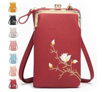 ForeverSavour Women Sling Cross-Body Wallet with Mobile Cell Phone Holder, Passport Cellphone Crossbody Purse Bag (red)