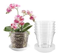 Foreverup 5 vasi trasparenti per orchidee, 17 cm, in plastica, con fori di drenaggio e piattini, vasi per vivaio per il rinvaso delle orchidee, vaso per piante per la salute delle radici, piante da