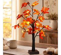 Foreverup Albero Luminoso a LED, Albero di Acero Illuminato d'Autunno con 24 Bianco Caldo, Alimentato a USB/Batteria, per Decorazioni Autunno, Natalizie, Halloween, Soggiorno, Addobbi Autunnali