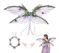Foreverup Ali da Fata per Adulti e Bambini, Ali di Farfalla, Costume Alis d'Angelo con Alis da Farfalla, Orecchie da Elfo, Corona di Fiori, per Carnevale, Halloween, Natale e Compleanni, Cosplay