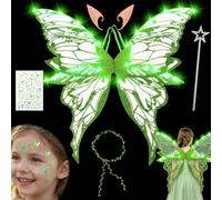 Foreverup Luminose ali di Fata a Led, Ali di Farfalla, Ali da Fata | con Orecchie da Elfo, Cerchietto da Fata a Led e Bacchette di Fata a Stella, Ali da Principessa per Carnevale, Halloween