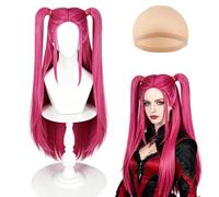Foreverup Parrucca lunga anime Cosplay rosa rossa, Parrucca per cosplay, per capelli per donne e ragazze, 65cm, per Halloween, carnevale, feste in maschera