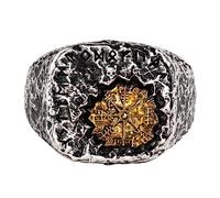 ForFox Anello Bussola Vegvisir Vichingo Norvegese in Argento Sterling 925 Bicolore con Runa celtica pagana Anello amuleto per Uomo Donna Aperto Regolabile