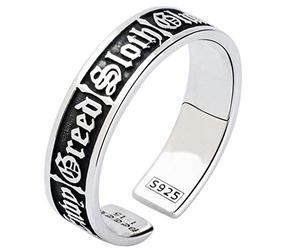 ForFox Anello i Sette peccati Capitali 'Seven Deadly Sins' in Argento Sterling 925 Vintage per Uomo Donna,Taglia Regolabile S