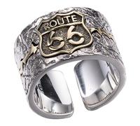 ForFox Anello Route 66 Autostrada Americana in Argento Sterling 925 per Uomo Regolabile
