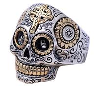 ForFox Anello Teschio Biker Vintage in Argento Sterling 925 con Croce Oro per Uomo Donna Taglia 25
