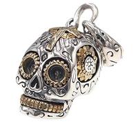 ForFox Ciondolo teschio biker oro en argento sterling 925 punk per uomo donna