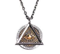 ForFox Collana Ciondolo massonico massoneria Occhio Che Tutto Vede d'oro in Acciaio Inossidabile Titanio Punk per Uomo Donna 27 Pollici Catena