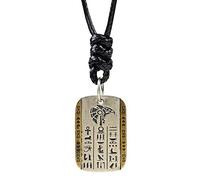 ForFox Collana horus dio egiziano con geroglifici in argento sterling 925 bicolore ciondolo testa di aquila per uomo donna cordone nero