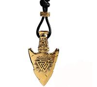 ForFox Collana Vegvisir e Valknut in acciaio titanio,Collana del guardiano del Thor vichingo nordico,Ciondolo punta di freccia con corda vax per uomo donna,tono oro