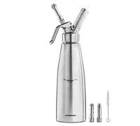 Forgast Dispenser per Panna Montata, 1 Litro, 3 Beccucci, 1 Spazzole per la Pulizia, Argento, Sifone per Panna Professionale, Sifone da Cucina in Alluminio, per la Preparazione di Panna, Mousse