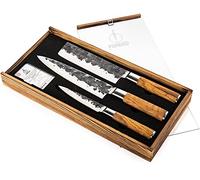 Forged Olive - Set di 3 coltelli realizzati a mano, in scatola di legno