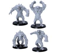 Forged Terrain Mountain Trolls - Set in miniatura - 4 modelli di mostri fantasy, scala 28 mm-32 mm, figure in resina non verniciate per giochi di ruolo da tavolo, D & D, giochi di guerra, Pathfinder