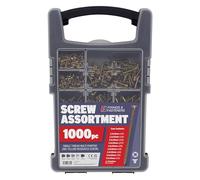 Forgefix Assortimento di viti da 1000 pezzi con rivestimento passivato in zinco giallo per resistenza alla corrosione, include custodia organizer con 9 tazze rimovibili e 2 punte PZ2 x 25 mm