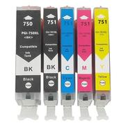 Forgekael Cartuccia d'inchiostro 750 751 PGI750 CLI751 confezione da 4 compatibile con i materiali di consumo per stampante MG5470 MG5670 MG6370 MG6470 MG6670 MG7170 MG7570(1Set 5colors)