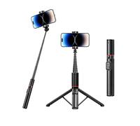 FORGERAY C21 - Treppiede da 134,6 cm tutto in uno, per selfie stick, portatile, leggero, con telecomando wireless, supporto da viaggio estensibile per iPhone Android, Vlog, registrazione video