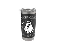 Forget Candy Give Me A Cat - Divertente fantasma Boo con in mano un gatto nero Bicchiere termico in acciaio inox doppia parete