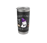 Forget Candy Give Me A Cat - Divertente fantasma Boo con in mano un gatto nero Bicchiere termico in acciaio inox doppia parete