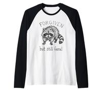 Forgiven But Silenzio Feral Procione Meme Cristiano Divertente Maglia con Maniche Raglan