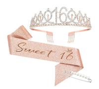 Forhandy Corona di compleanno per bambine, 16.Diamond Crown, Plastica, Diamante rosa