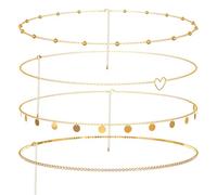 Forhandy Set di 4 catene per la pancia regolabile in oro, per donne e ragazze, collana in vita Belly Waist Chain Bikini, nappa, Golden Taillenkette 4Pcs, Ottone, rame e placcatura in oro 18 carati,