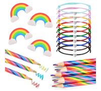 Forhome 30 pcs Set di cancelleria arcobaleno,Matite Colorate Arcobaleno per Bambini,Gomme da Cancellare Arcobaleno,Cancelleria Arcobaleno,Gomme da cancellare,Adatto Per Scuole,Uffici,Serie Arcobaleno