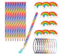 forhome 30pz Matite Arcobaleno Set,Matite Arcobaleno per Bambini,10 Pastelli Arcobaleno,10 Gomme da Cancellare Arcobaleno,10 Braccialetti a Cuore,Matite Multicolori per Disegno Colorazione Schizzi