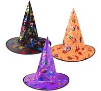 Forhome Cappelli da Strega di Halloween, 3 Pezzi Cappello da Mago Bambino, Cappello da Strega Pieghevole per Cosplay Travestimento Feste di Halloween per Ragazze Ragazzi Adulto